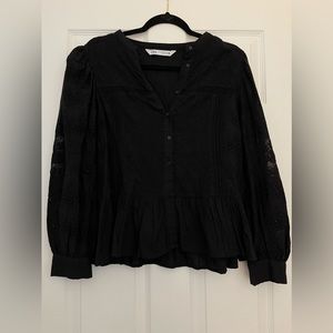 NWOT Zara Black long sleeve blouse / shirt with embroidery details. Semi sheer